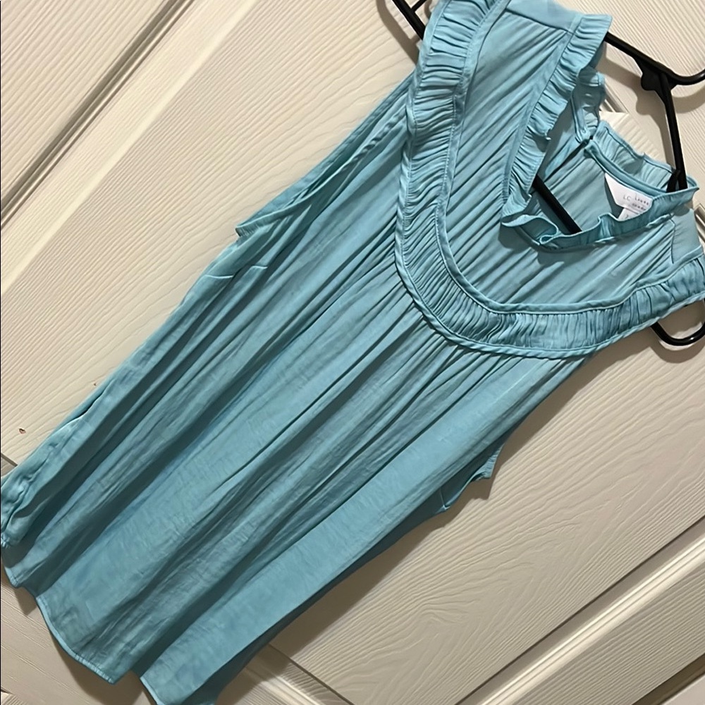 Lauren Conrad Light Blue Sleeveless Ruffle Top